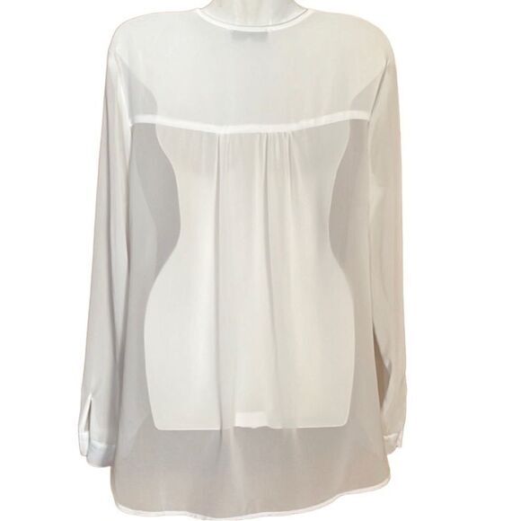 WAYF Womens Semi Sheer Top Sz L High Low Hem Blouson Front Long Sleeve Cream NWT - Picture 5 of 8